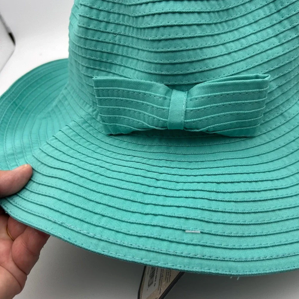 Sun N Sand Turquoise Teal Wide Brim Sun Hat UPF 50+ Packable Bow HH1482 G NEW
